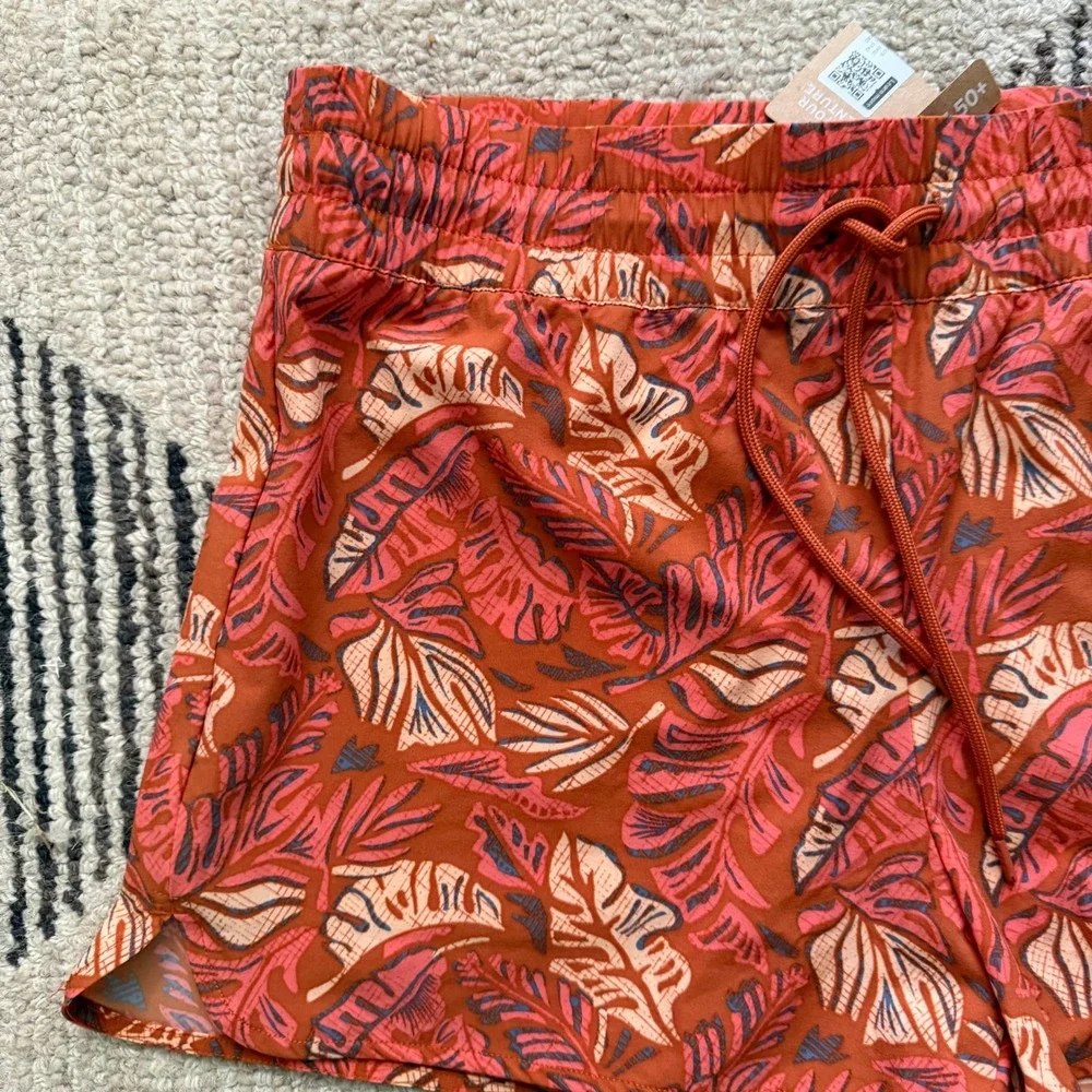 NWT Eddie Bauer Women's L Swim Board Shorts UPF‎ 50+ Tropical Leaf Print Rust